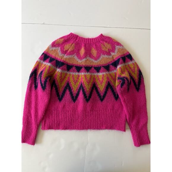 A New Day Fuzzy Crewneck Sweater Women M Pink Fair Isle Cozy Soft Cabincore - Picture 8 of 8